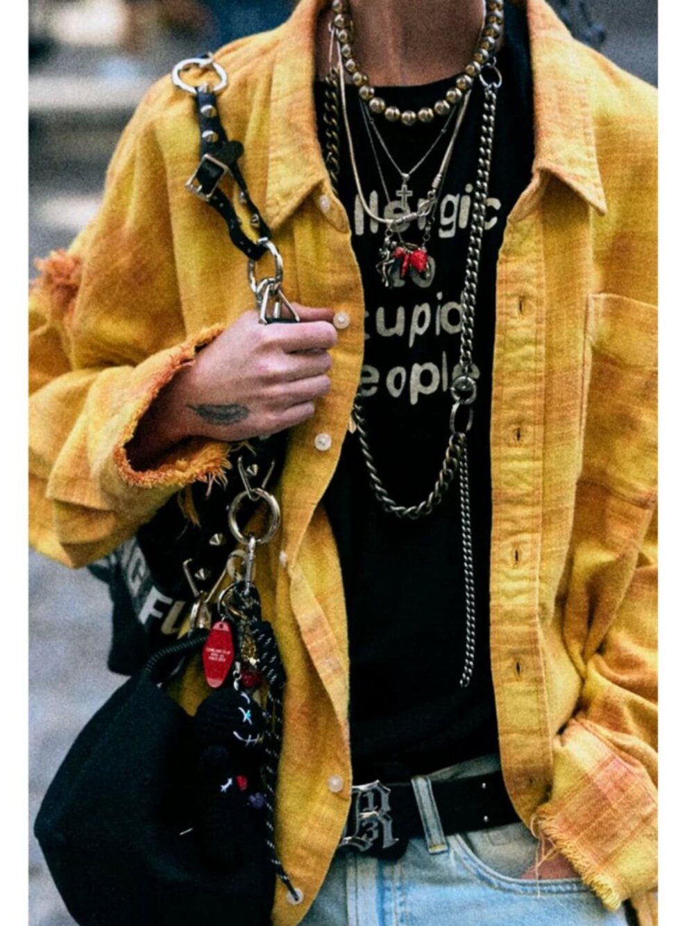 NWT R13 Shredded Seam Drop Neck Shirt - Yellow Plaid